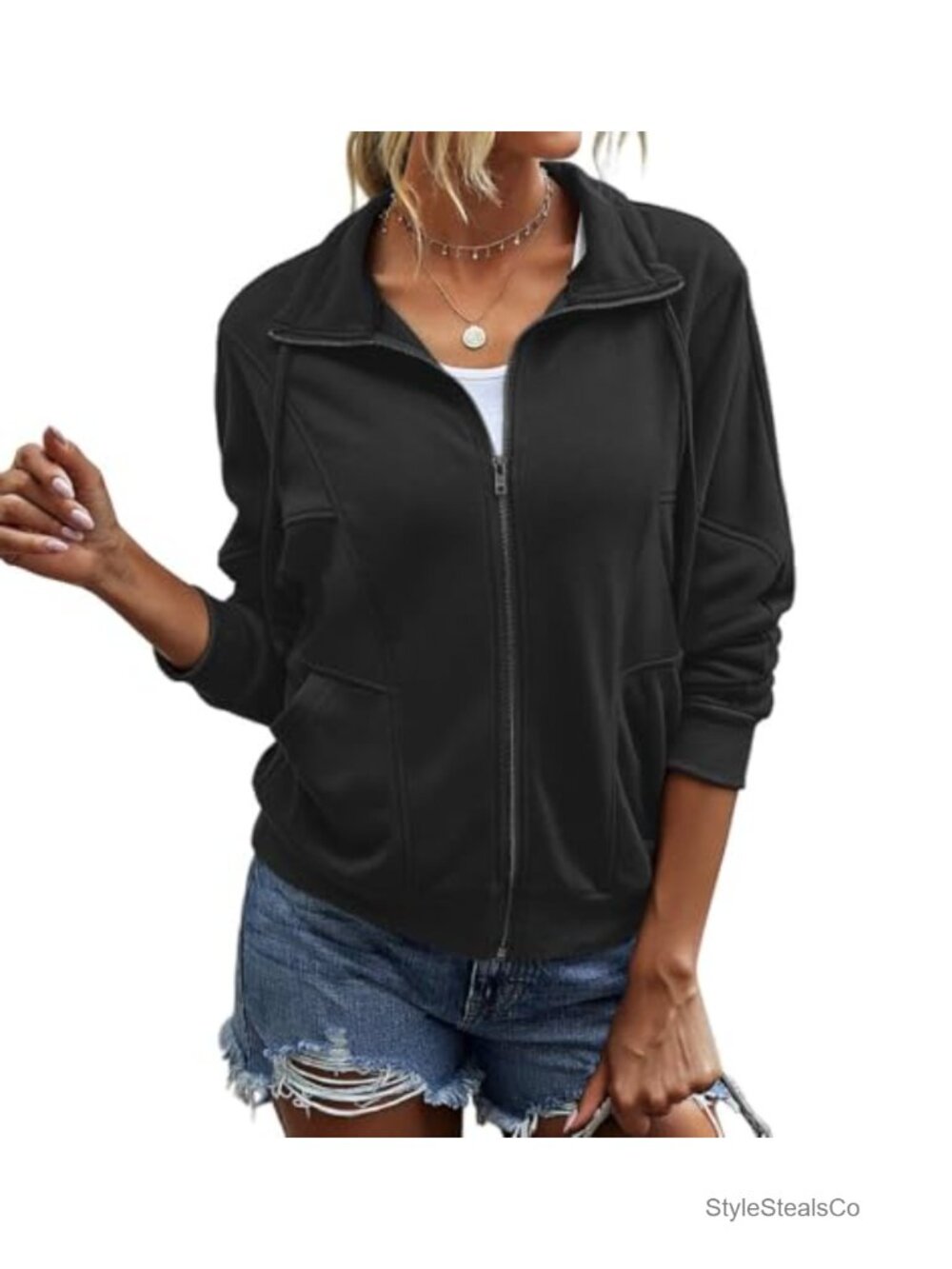 Women's Long Sleeve Full Zip Up Jacket with Pockets Lightweight Sweatshirt